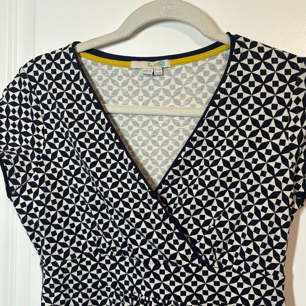 Boden Jenny Faux Wrap Dress Sz 4 / XS Navy White Geo Print V Neck Slim Fit - Picture 5 of 11